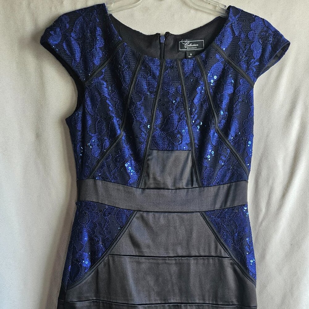 Collection Dressbarn Dress, blue sequins with black. Size 6. Gorgeous
